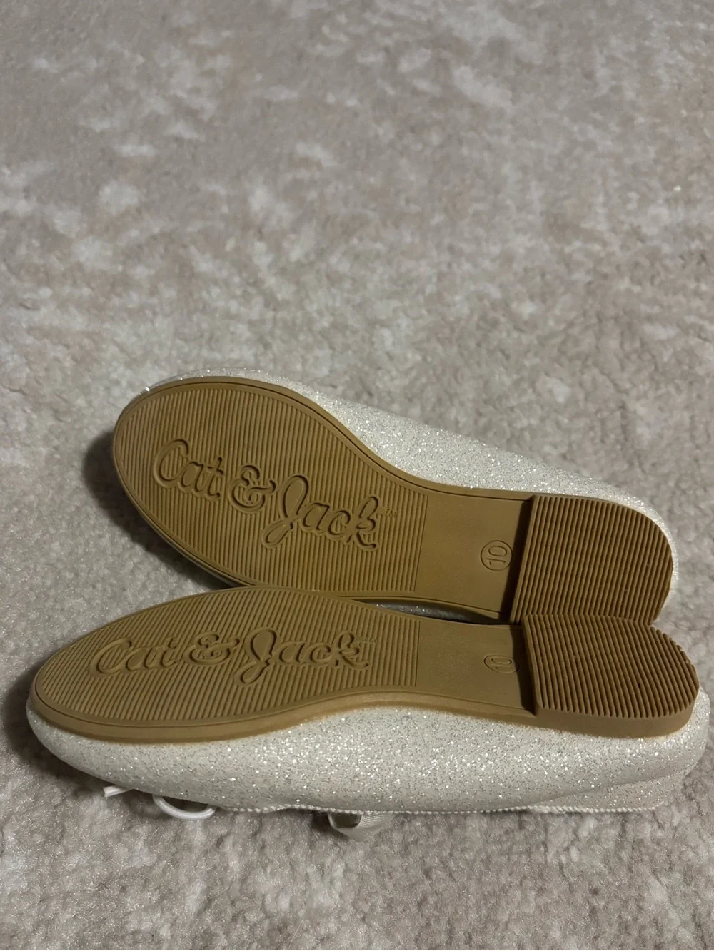 Sparkly White Ivory Mary Jane Ballet Flats w/ Bow Kid Girl Shoe Size 10 LIKE NEW
